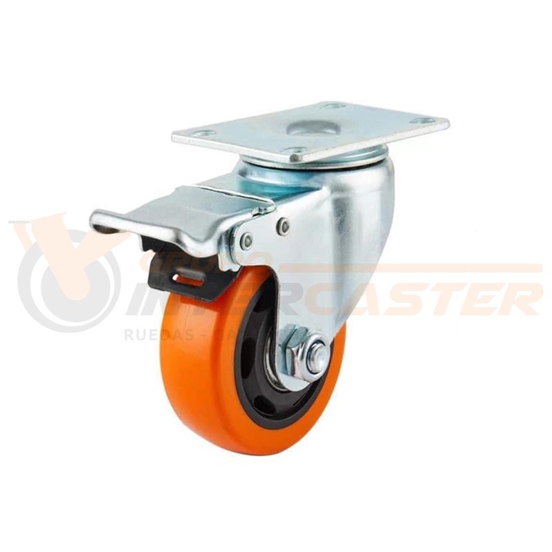 Garrucha giratoria con freno y rueda de PVC